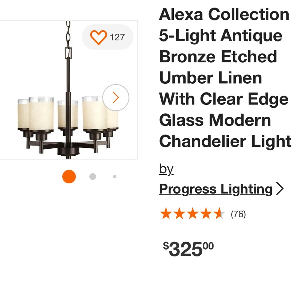 Alexa Collection Chandelier with Etched Umber Linen Finished Glass - NWT - Picture 7 of 7